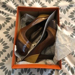 Brown and tan high heels